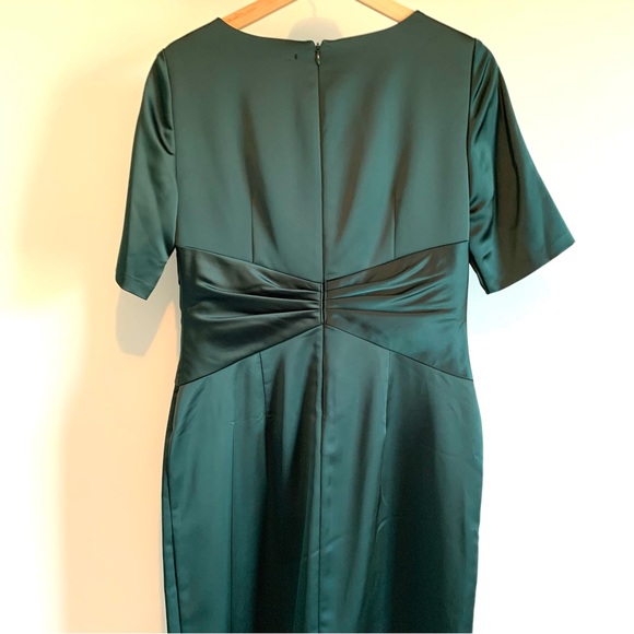 Adrianna Papell Women's Green Pleat Wrap Satin Cocktail Sheath Dress Size 8 - Picture 7 of 12